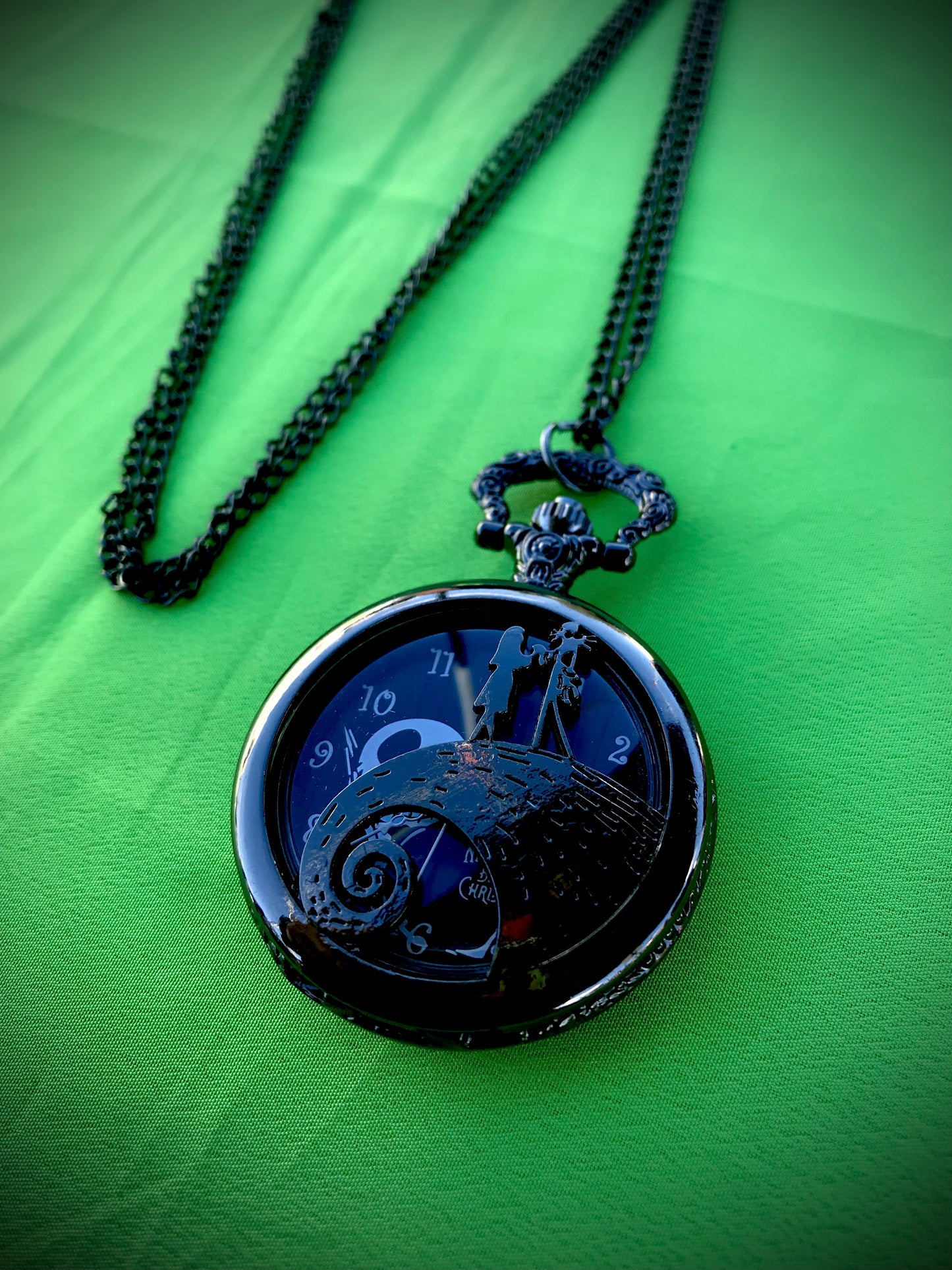 Jack and Sally Bronze Pocket Watch Nightmare before Christmas Themed necklace