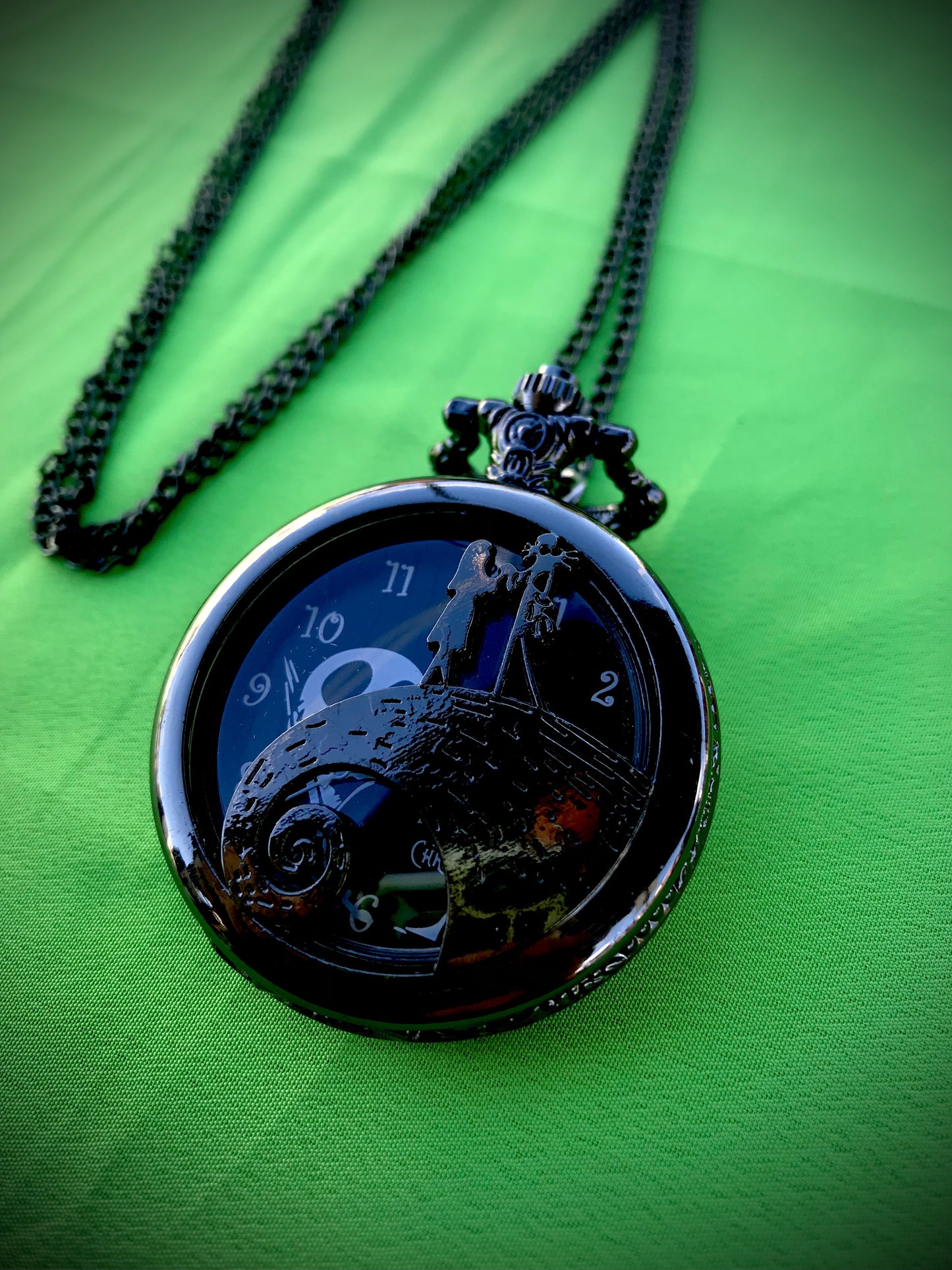 Jack and Sally Bronze Pocket Watch Nightmare before Christmas Themed necklace