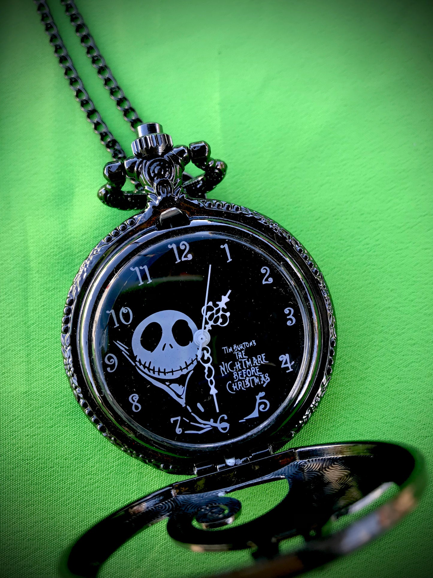 Jack and Sally Bronze Pocket Watch Nightmare before Christmas Themed necklace