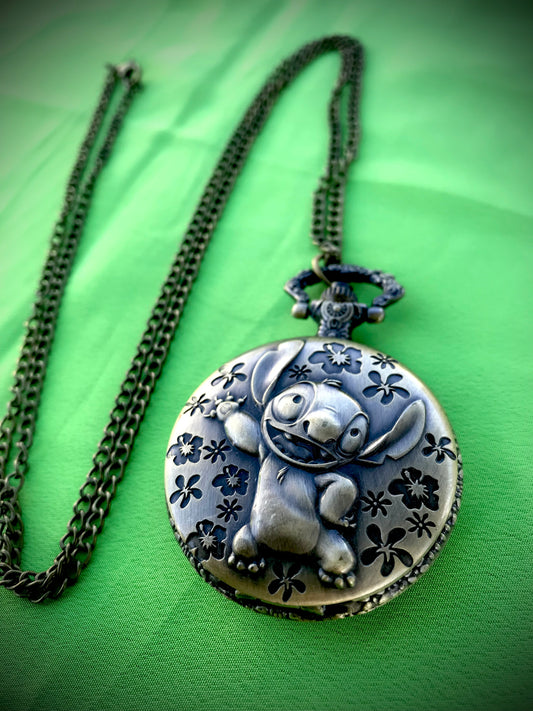 Stitch Bronze Pocket Watch Lilo and stitch Themed necklace