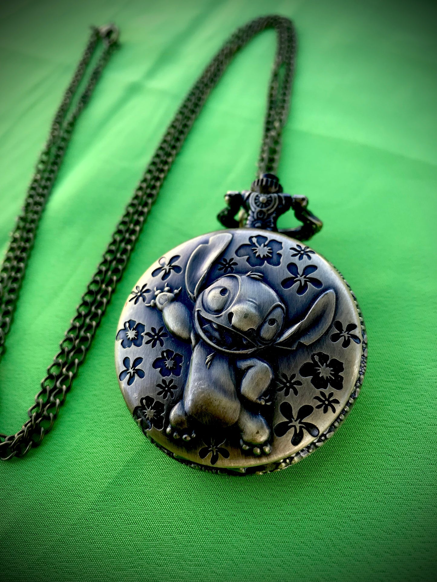 Stitch Bronze Pocket Watch Lilo and stitch Themed necklace