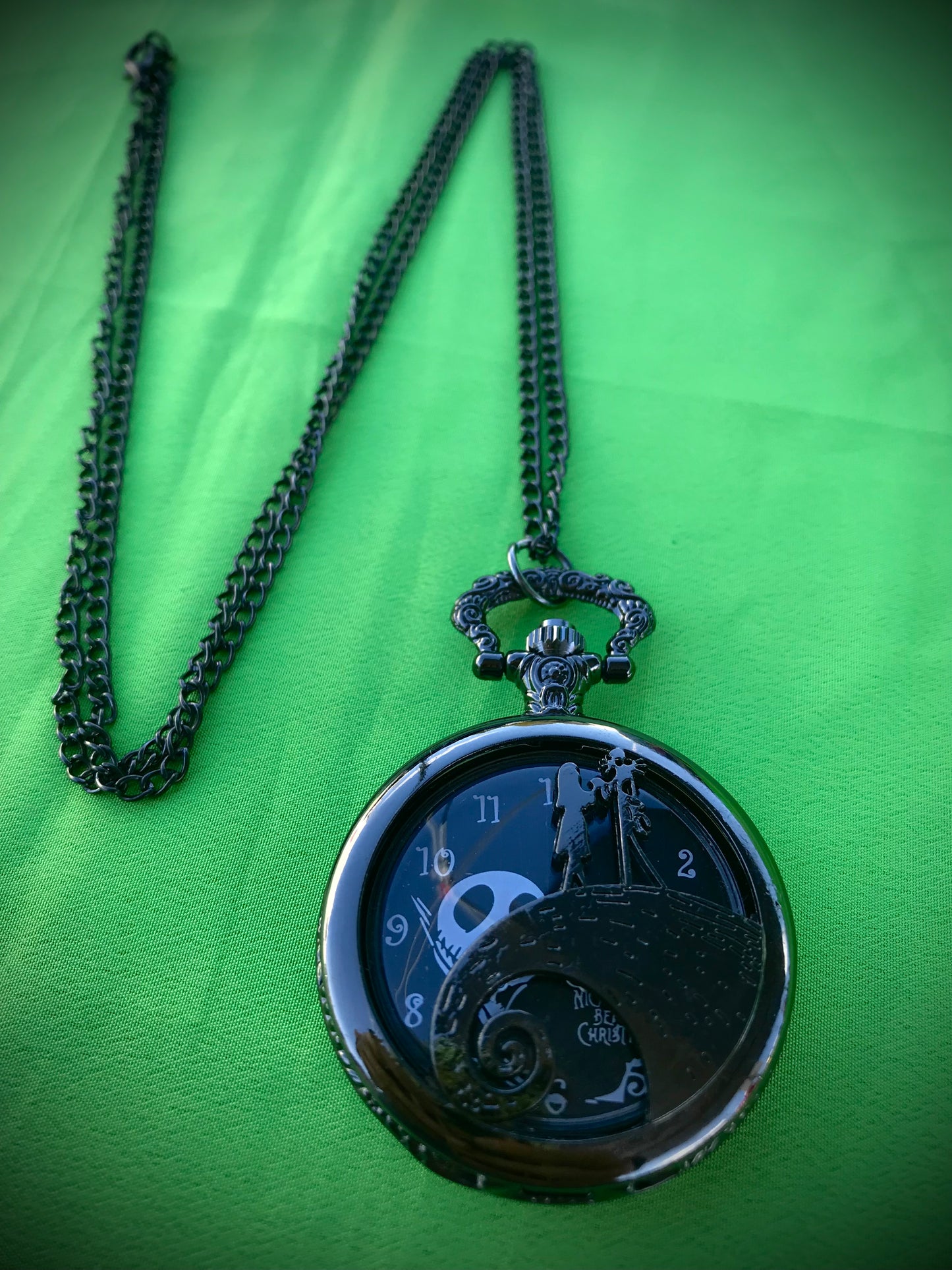 Jack and Sally Bronze Pocket Watch Nightmare before Christmas Themed necklace
