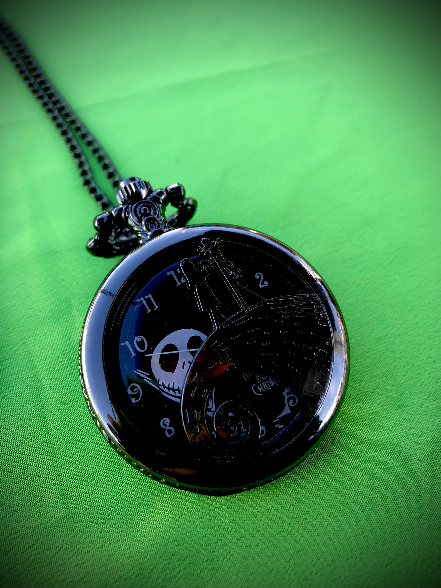 Jack and Sally Bronze Pocket Watch Nightmare before Christmas Themed necklace