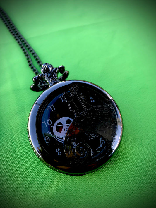 Jack and Sally Bronze Pocket Watch Nightmare before Christmas Themed necklace