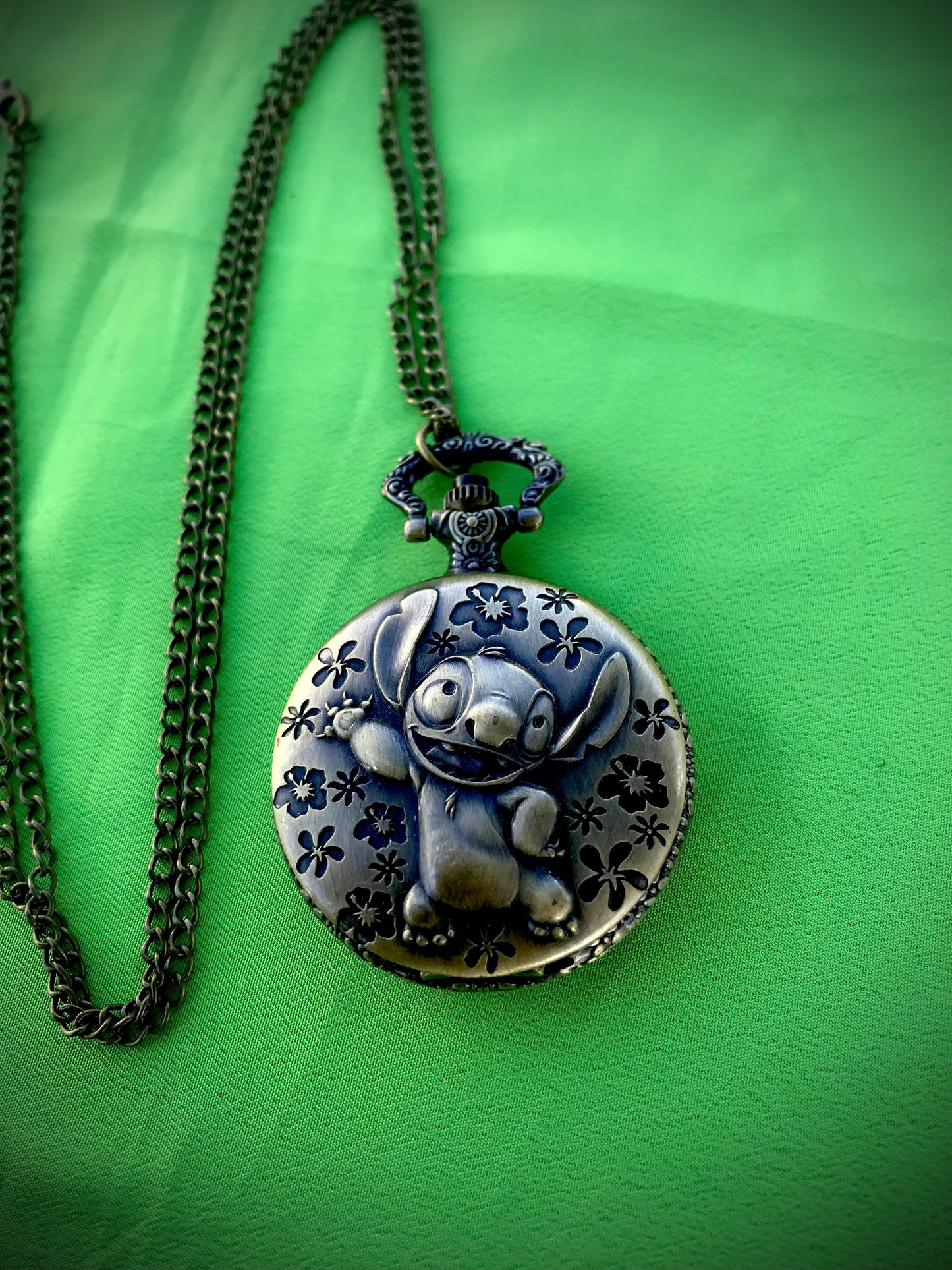 Stitch Bronze Pocket Watch Lilo and stitch Themed necklace