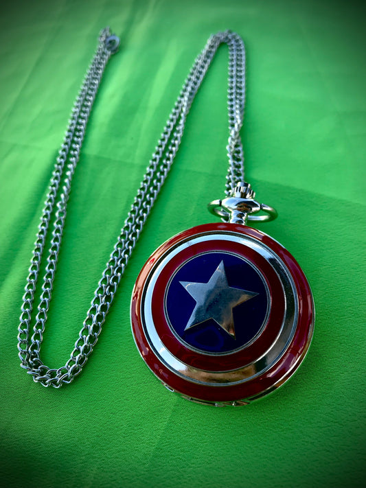 Captain America Bronze Pocket Watch MARVEL COMICS Themed necklace