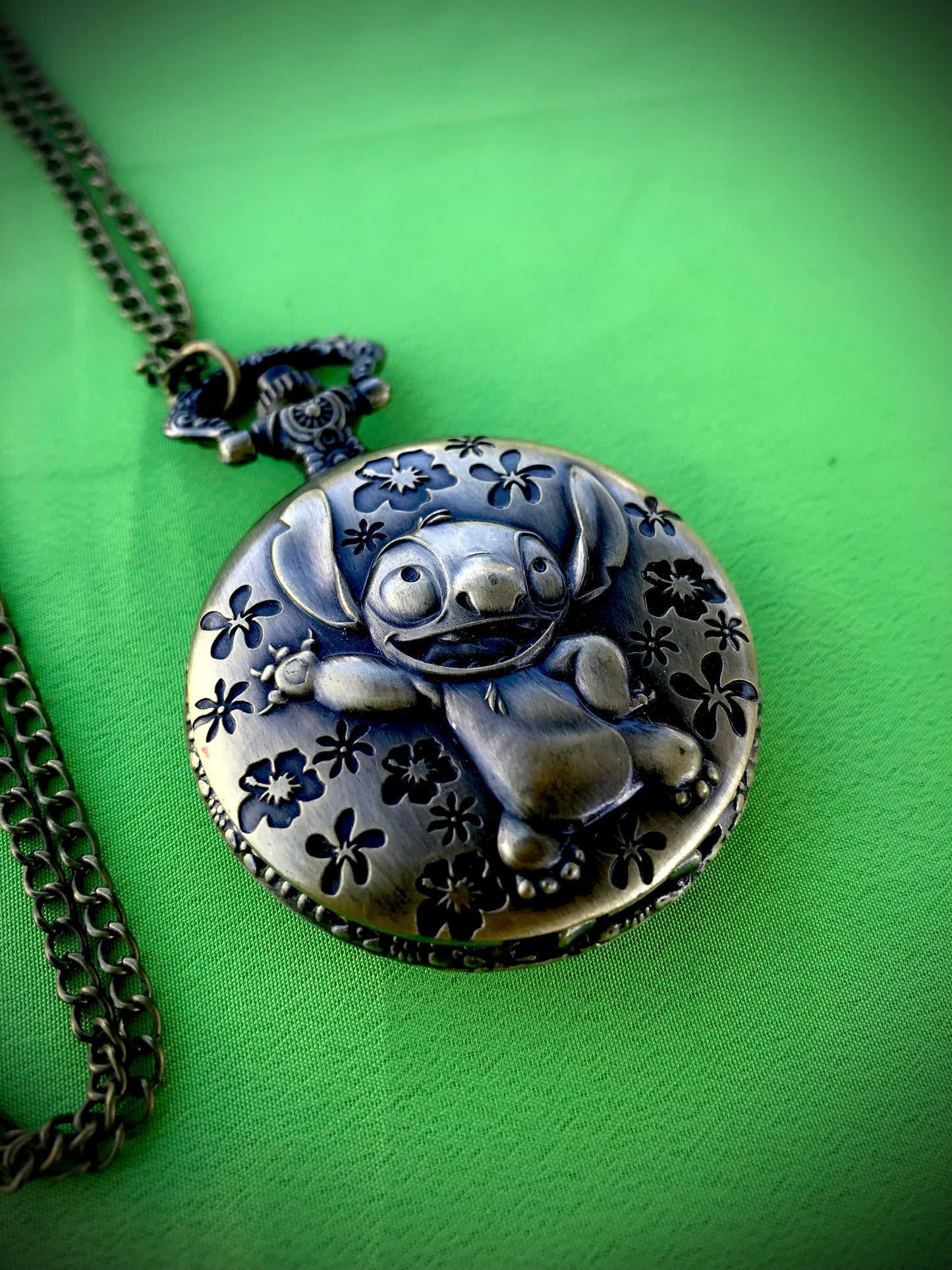 Stitch Bronze Pocket Watch Lilo and stitch Themed necklace